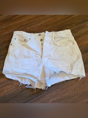 Jessica Simpson White High-Rise Button Fly Distressed Denim Shorts Size 29